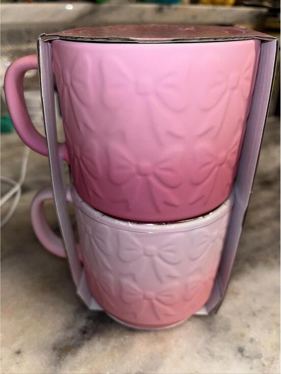 Other - Pink Bow Mugs set of 2 Ceramic Mugs
